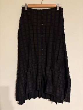 Maeve Black Textured A-Line Button-Front Midi Skirt